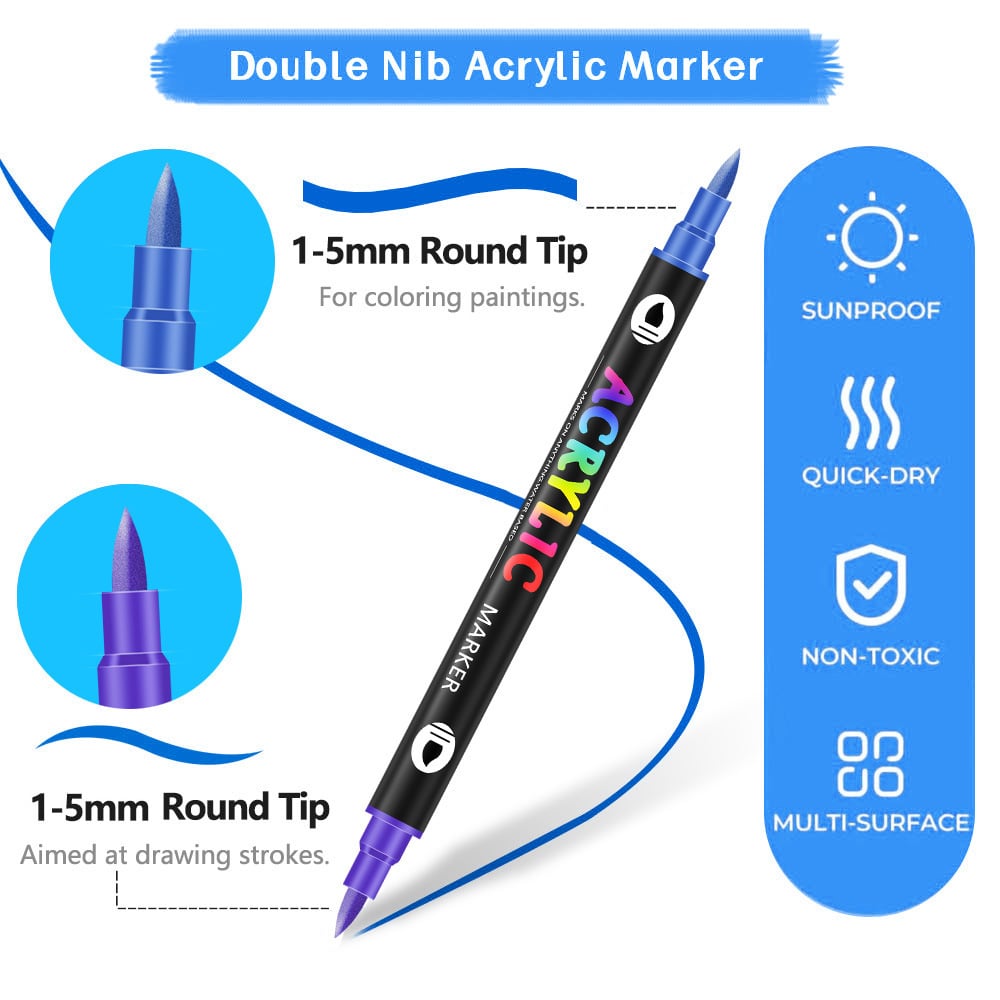 Dual Tip Acrylic Paint Pen Marker - 24/48/72/120 Colors