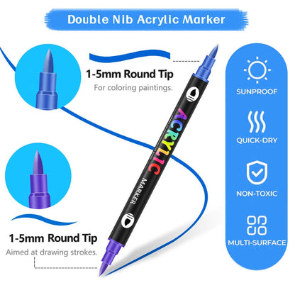 Dual Tip Acrylic Paint Pen Marker - 24/48/72/120 Colors
