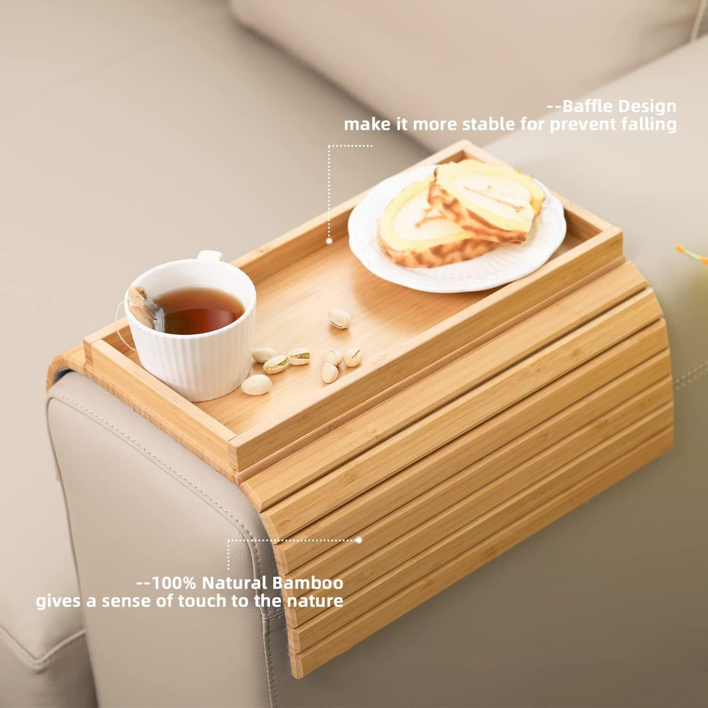 🛋️ Bamboo Sofa Arm Tray - Anti Falling Couch Arm Tray Table
