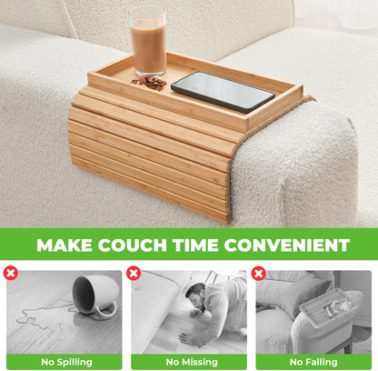 🛋️ Bamboo Sofa Arm Tray - Anti Falling Couch Arm Tray Table