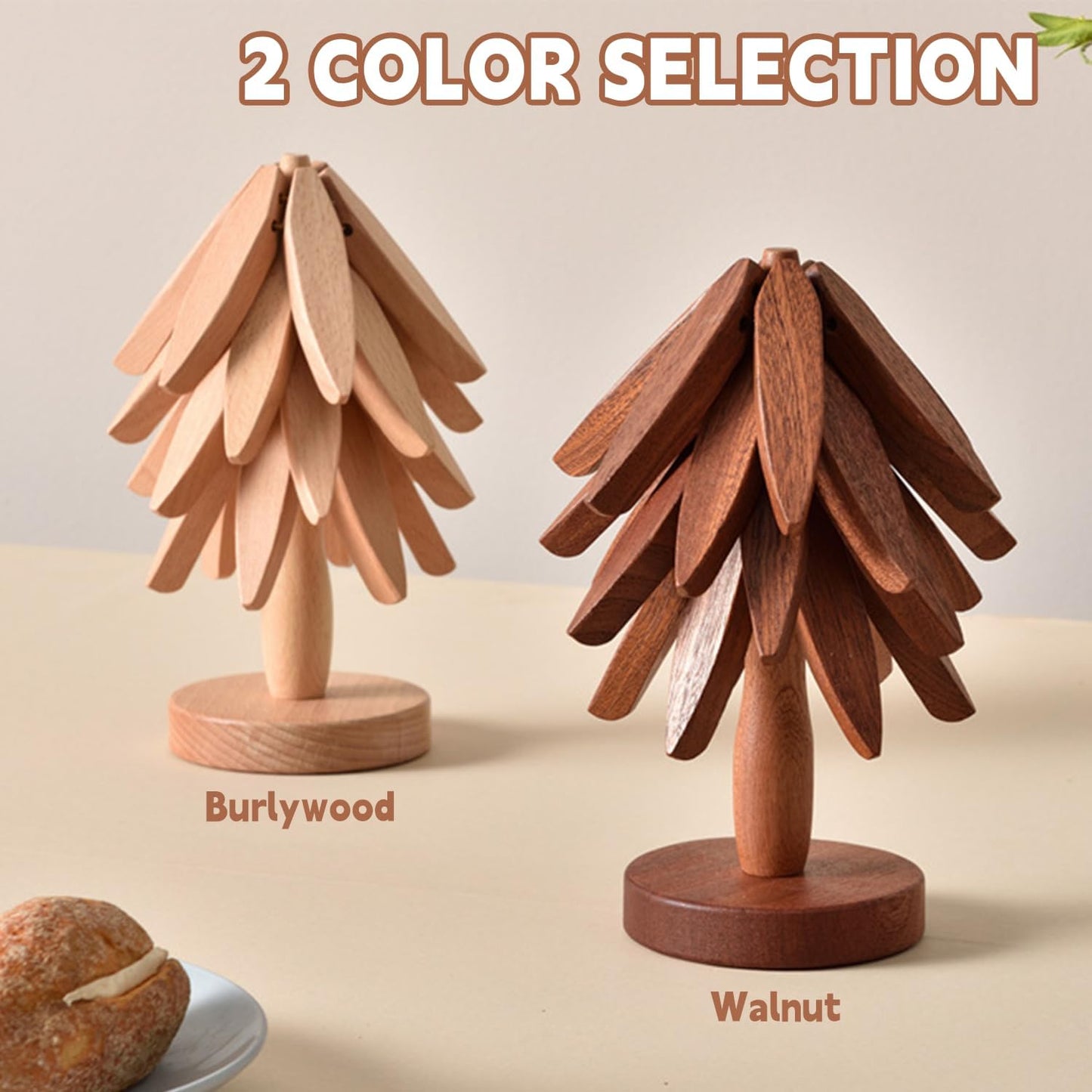 🎁✨Natural Tree Trivet Set - 4 bamoo Trivets & 1 Stand Like a Christmas Tree