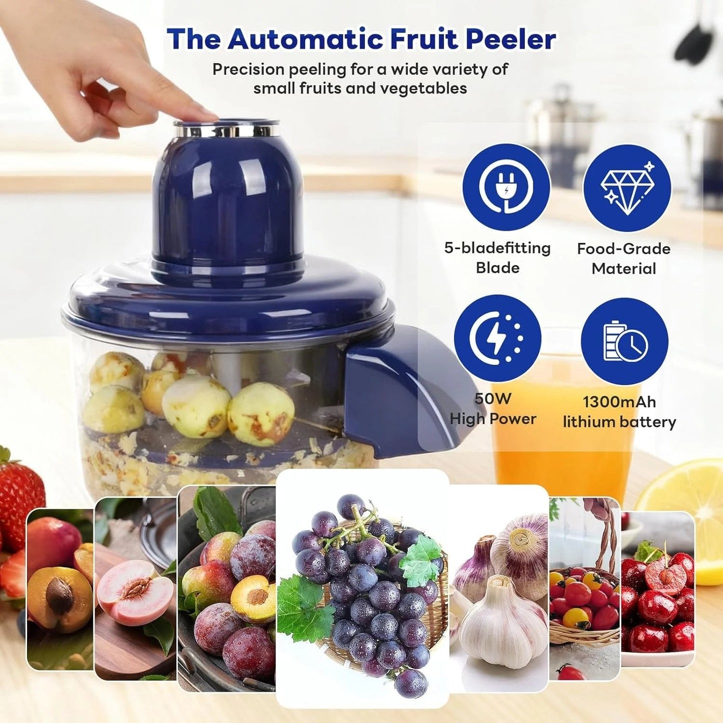 🍎Wireless Electric Food Processor & Peeler 🍇– Chop, Mash & Prep in Seconds!