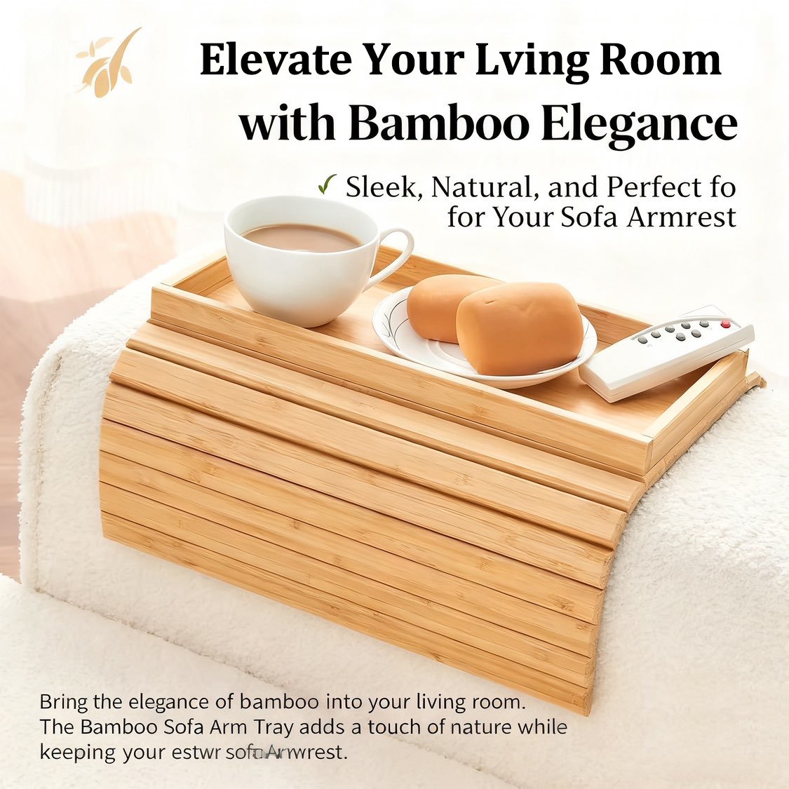 🛋️ Bamboo Sofa Arm Tray - Anti Falling Couch Arm Tray Table