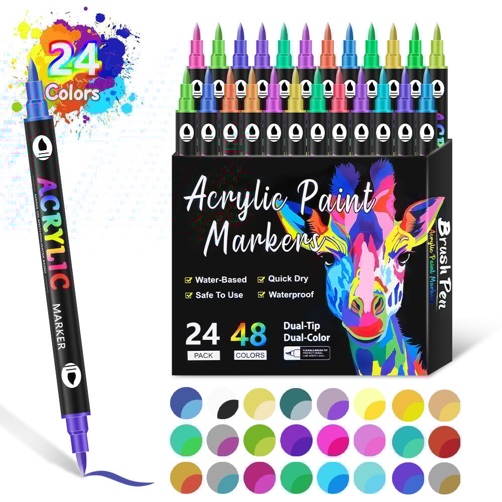 Dual Tip Acrylic Paint Pen Marker - 24/48/72/120 Colors