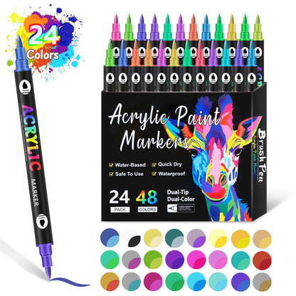 Dual Tip Acrylic Paint Pen Marker - 24/48/72/120 Colors