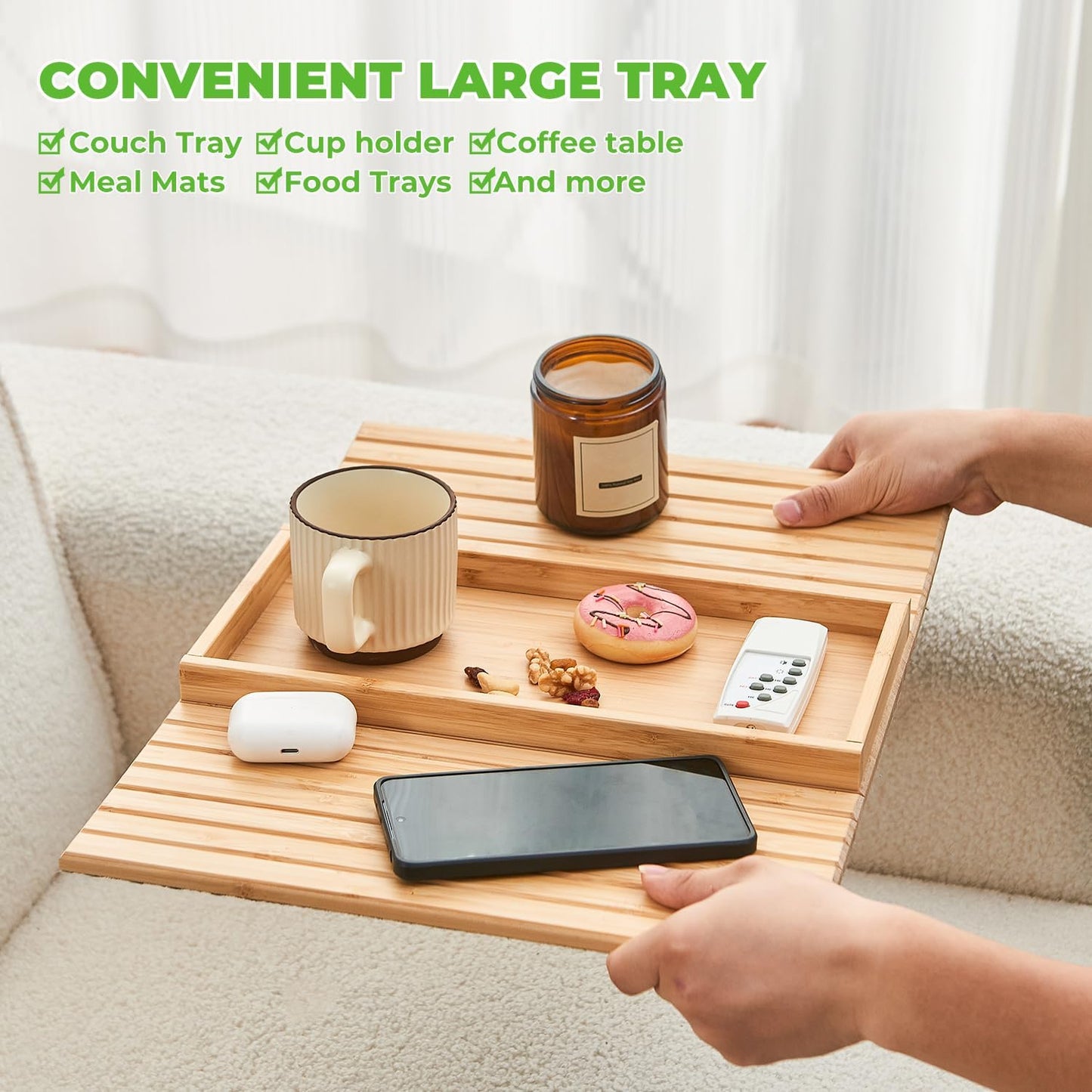 🛋️ Bamboo Sofa Arm Tray - Anti Falling Couch Arm Tray Table