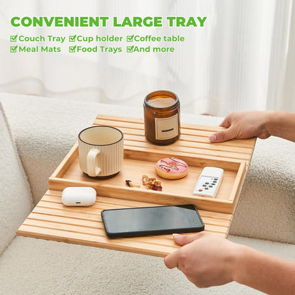 🛋️ Bamboo Sofa Arm Tray - Anti Falling Couch Arm Tray Table