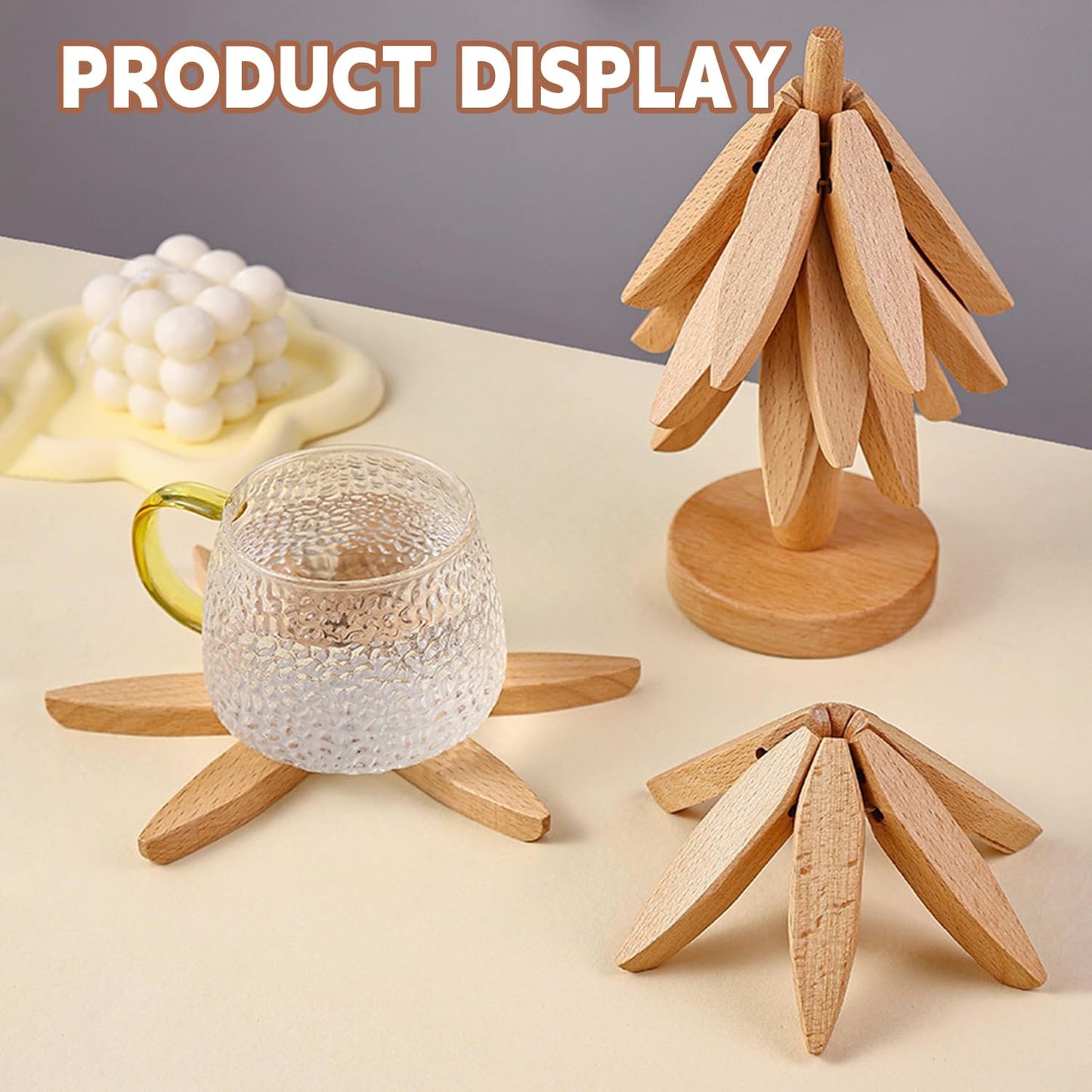 🎁✨Natural Tree Trivet Set - 4 bamoo Trivets & 1 Stand Like a Christmas Tree