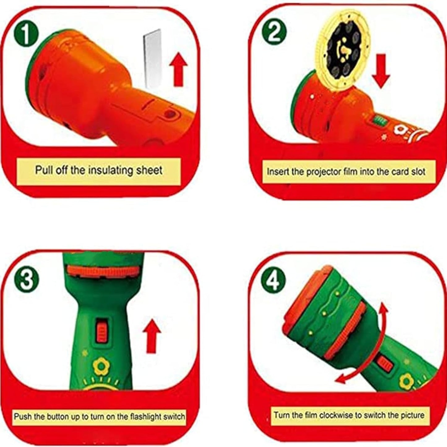 3 Slide Films Projection Torch Light Toy ----24 random patterns