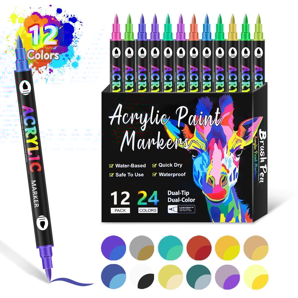 Dual Tip Acrylic Paint Pen Marker - 24/48/72/120 Colors