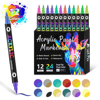 Dual Tip Acrylic Paint Pen Marker - 24/48/72/120 Colors