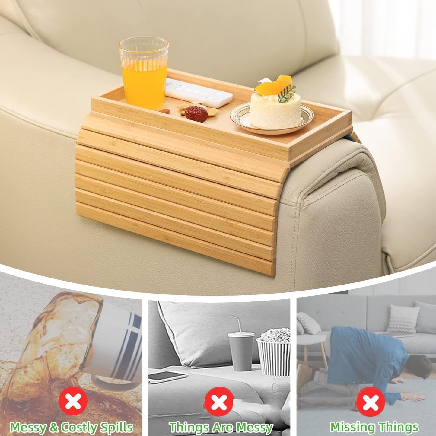 🛋️ Bamboo Sofa Arm Tray - Anti Falling Couch Arm Tray Table