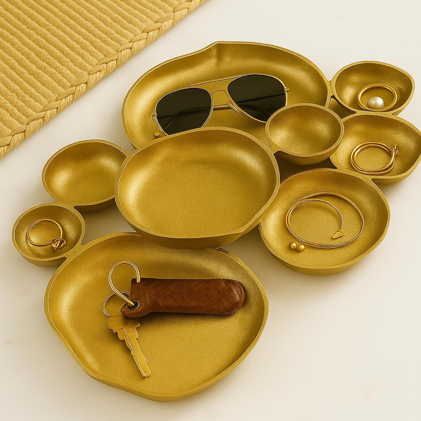 🍽️ Cluster Decorative Bowls – Bright Gold Iron Appetizer Serving Tray