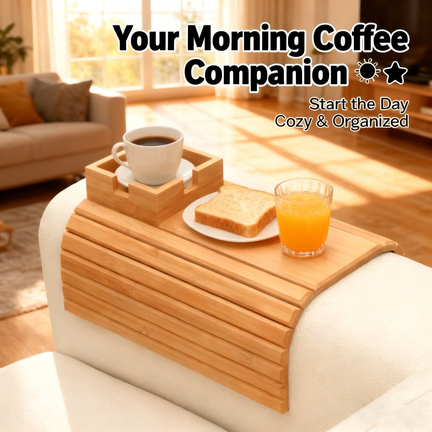 🛋️ Bamboo Sofa Arm Tray - Anti Falling Couch Arm Tray Table