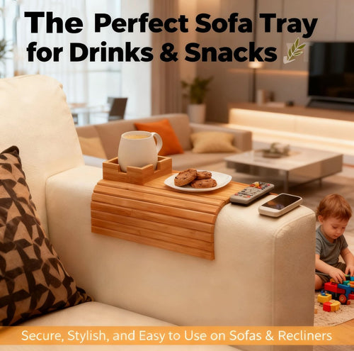 🛋️ Bamboo Sofa Arm Tray - Anti Falling Couch Arm Tray Table