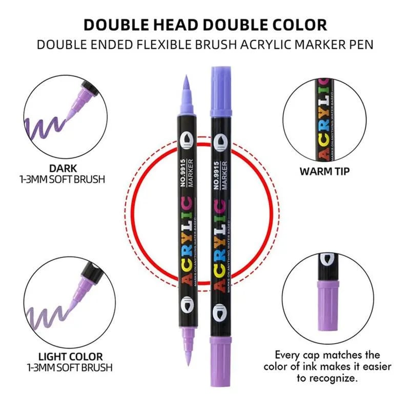 Dual Tip Acrylic Paint Pen Marker - 24/48/72/120 Colors